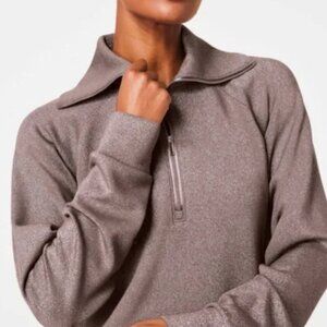 Spanx AirEssentials Half Zip Shimmer Smoke Silver Knit Pullover Medium